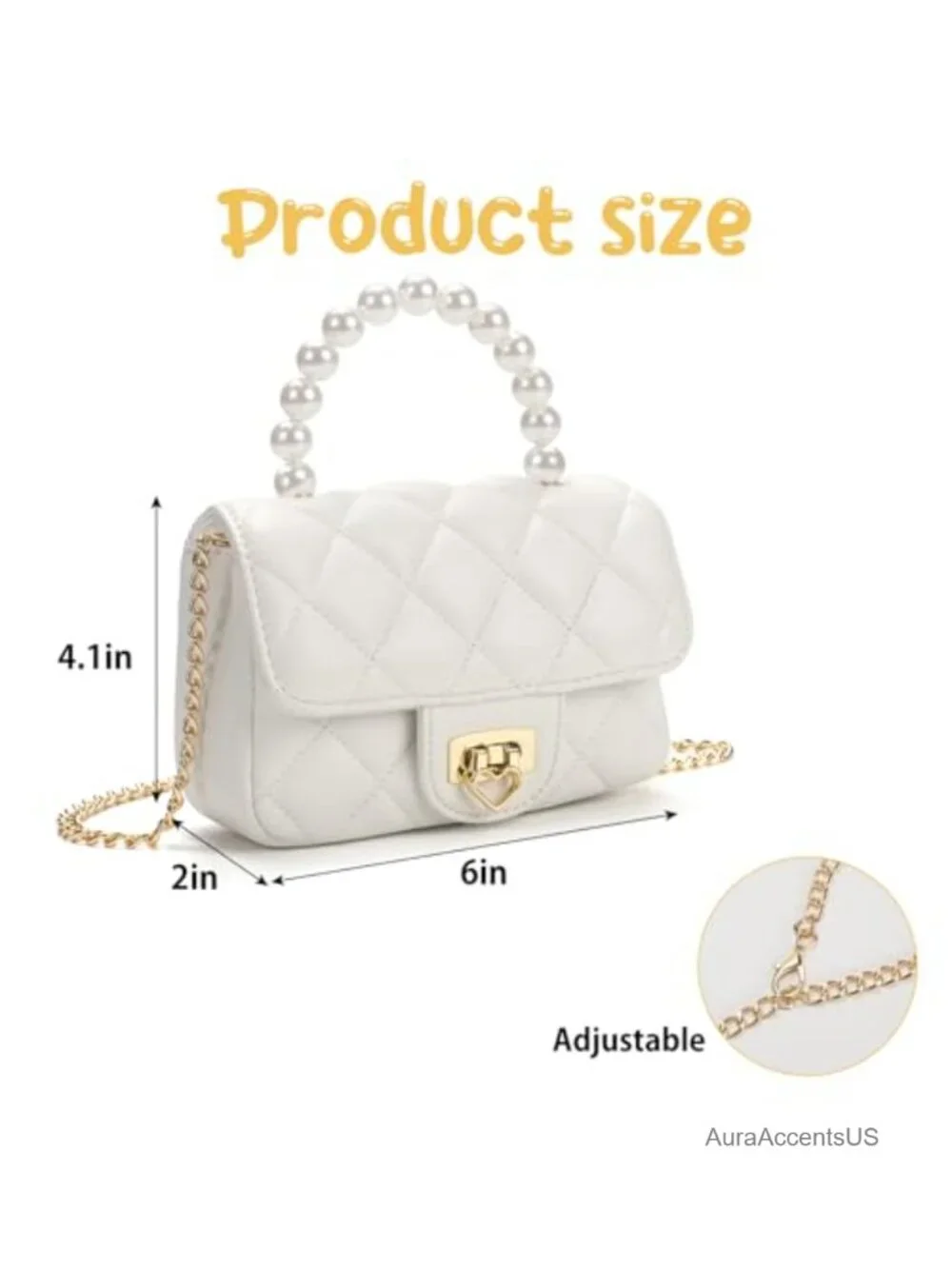 Girls Crossbody Purse with Pearl Handle, Heart Lock PU Leather Toddler Handbag